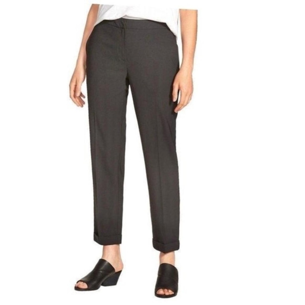 Eileen Fisher. Charcoal Cuffed Wool Trousers. Size small.